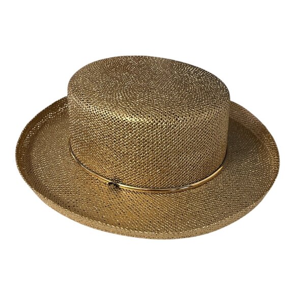 Vintage J Hats Gold Woven Straw Hat Made in Mexico One Size - Picture 1 of 6